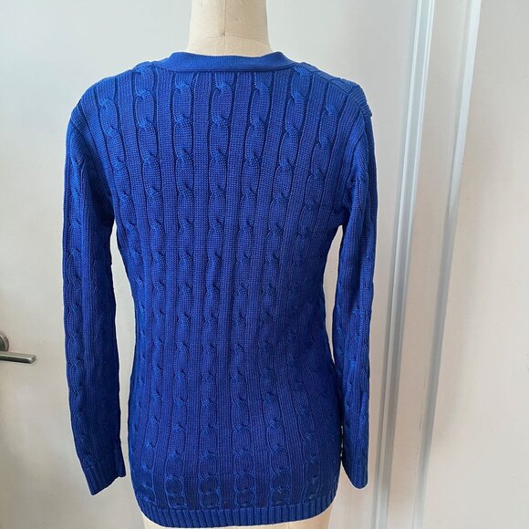 RALPH LAUREN Vintage Black Label Silk Cobalt Blue Cable Knit Cardigan Size S - Picture 3 of 7